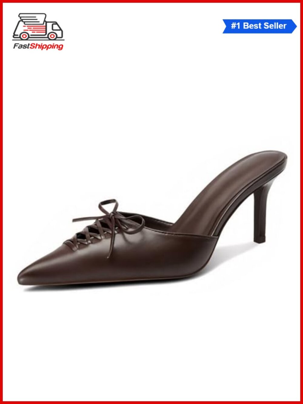 ✨ Designer Kitten Heel Mule Faux Leather Pointed Toe Slip On Dressy Pump